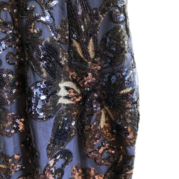 Badgley Mischka Sequin Dress Size 2 Blue Floral - Picture 14 of 15